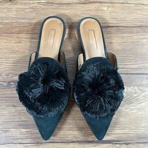 Aquazzura Black Pom Pom Slip-On Miles Flats Women’s Size 6 (36)